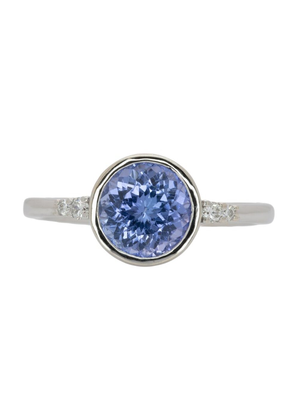 1.9Ct 6mm Round Tanzanite Ring with Diamond Accents in Solid 14K White Gold